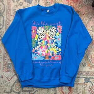 Colorful Graphic Blue Sweatshirt, Holiday Womens Medium